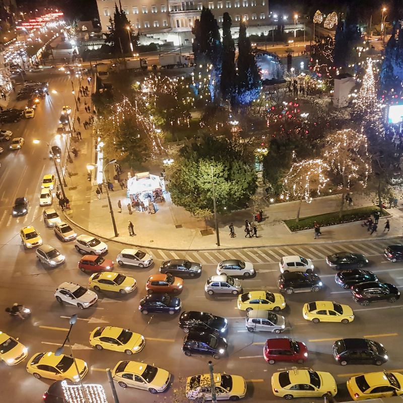 Road traffic at Syntagma Square in Athens